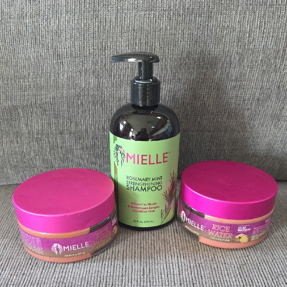 Mielle Rosemary Mint Shampoo And Rice Water Clay Masque Combo, All New, 3 Items.